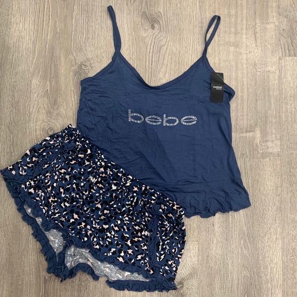 NWT BEBE Blue Animal Print Ruffle Pajama Set - Picture 7 of 9